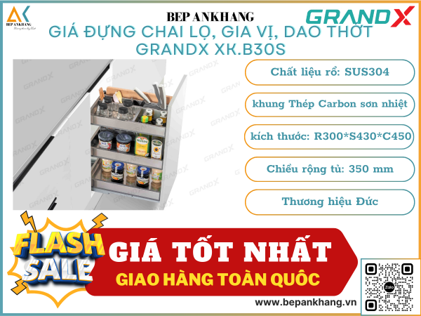 Giá đựng chai lọ gia vị dao thớt GRANDX XK.B30S - 300mm